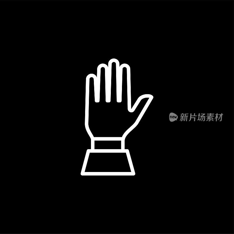 Hand Line Icon On Black Background. Black Flat Style Vector Illustration.